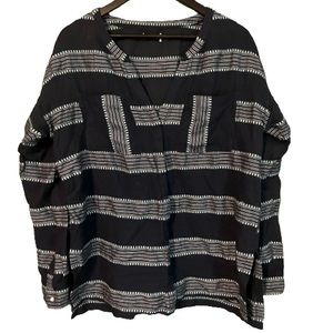 Anthropologie boho navy blue cotton cheesecloth top with embroidery